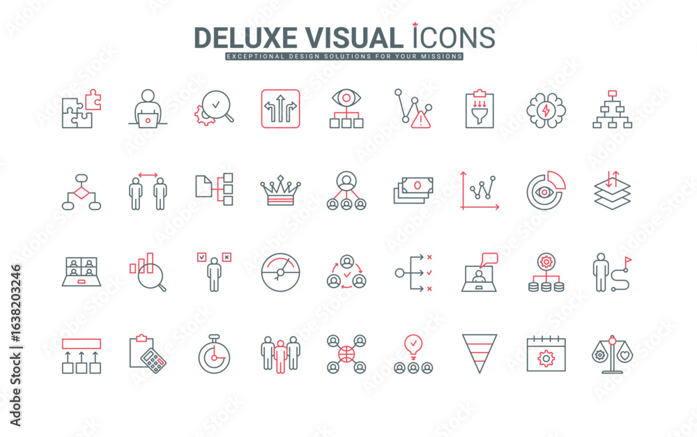 Poster project management, company infrastructure for productivity growth line icons set. business team org