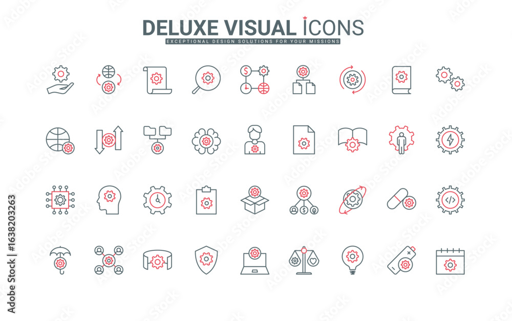 Poster settings and control of system operations, line icons set with gears. business optimization and prod