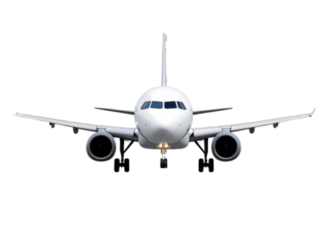 Airplane flying front view vector isolated transparent backgroun