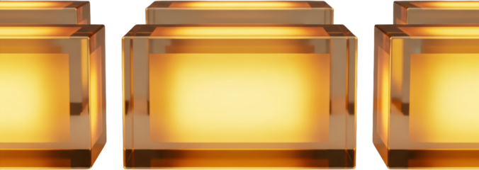 Rows of golden transparent cubes with illuminated interiors isolate geometric luxury shiny clean modern