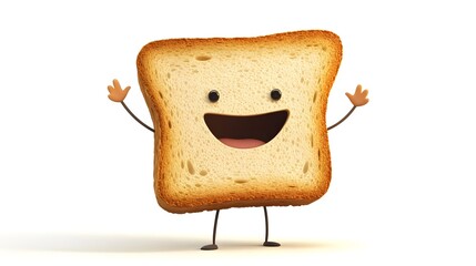 3D render of a smiling cartoon toast character with arms and legs.
