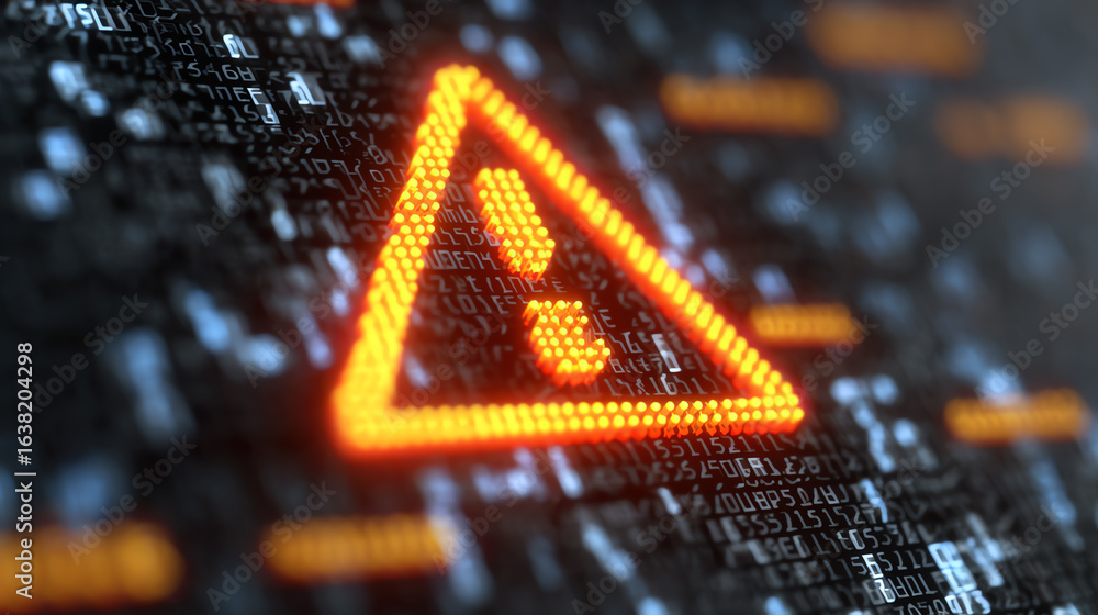 Poster close-up of a digital warning sign on a screen, highlighting the importance of security in today's t