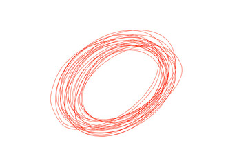Red hand-drawn multiple loop oval scribble for highlights, markings, and creative graphic design on transparent background