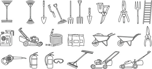 Obraz premium Garden tools, lawn equipment, landscaping supplies, outdoor maintenance tools, gardening accessories, 
