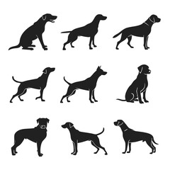 Dog silhouettes vector collection set of running terrier and domestic animals icons