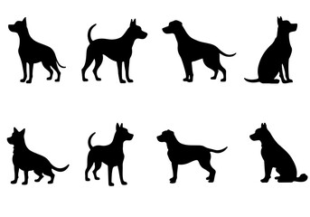 Set of black dog and cat silhouettes vector illustration with various pets and animals icons