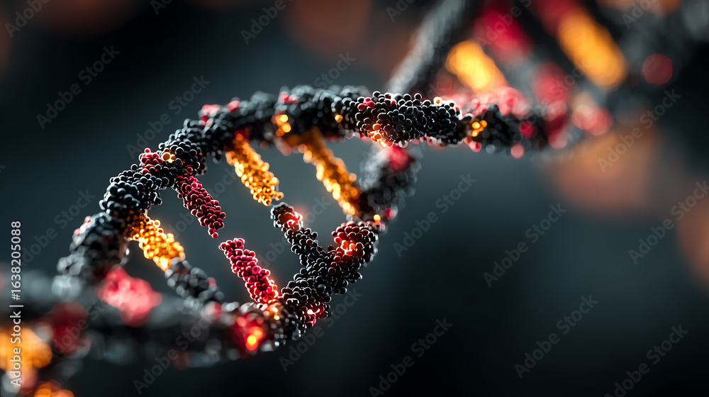 Aufkleber close-up view of a vibrant dna strand showcasing its intricate structure and color variations, symbo