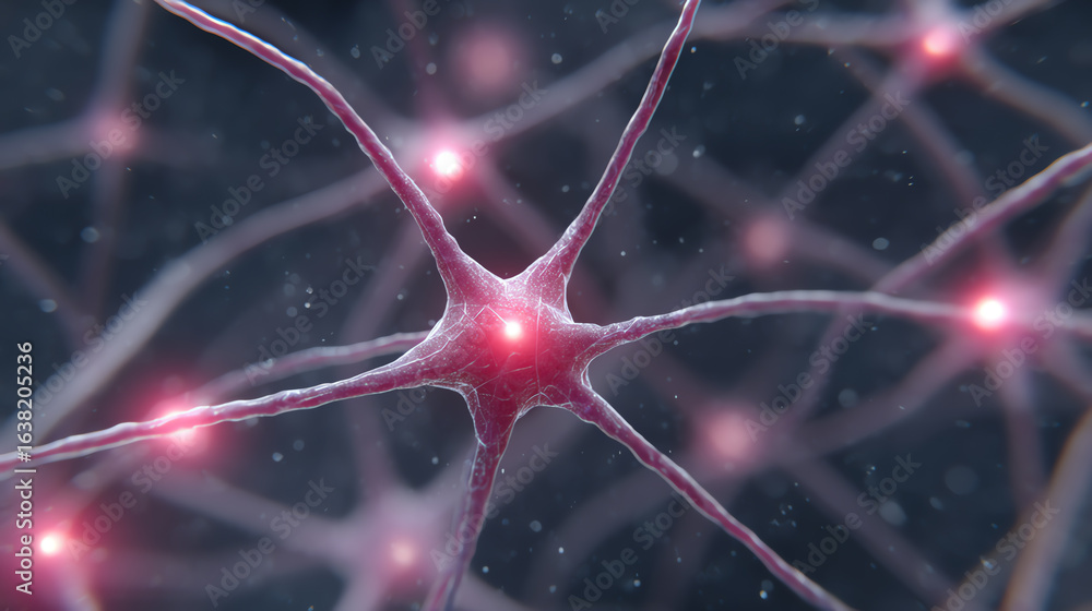 Poster close-up view of neurons with glowing connections, illustrating the complexity of the nervous system