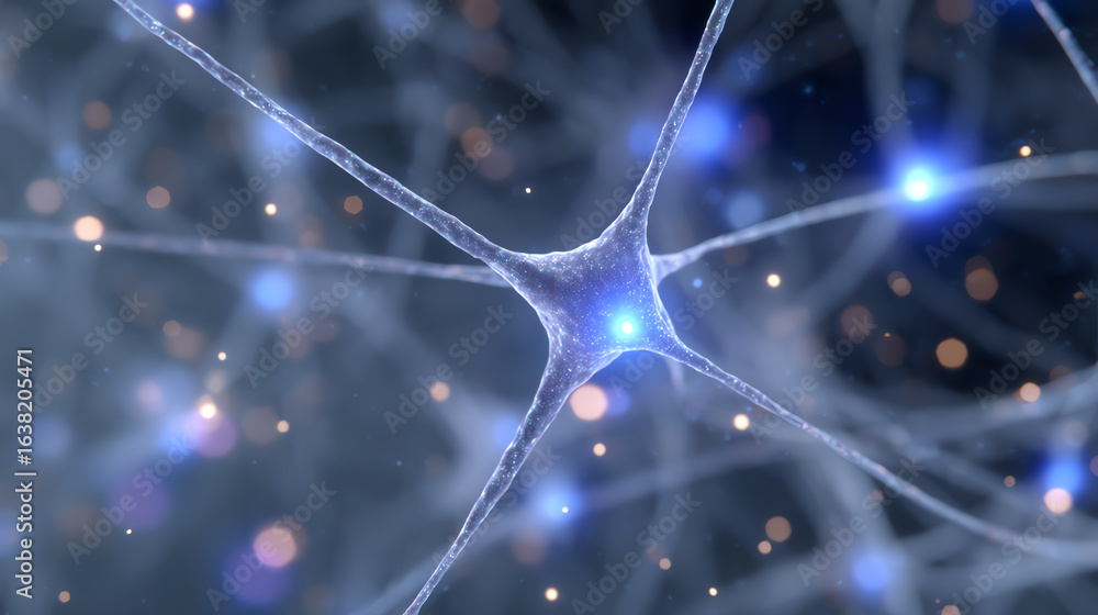 Poster Detailed close-up of neurons showcasing intricate connections, illuminating the complexity of brain function and neural communication.