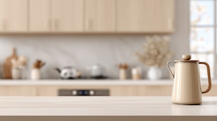 Modern Kitchen Decor: Stylish Cream Jug on Minimalist Countertop with Soft Background