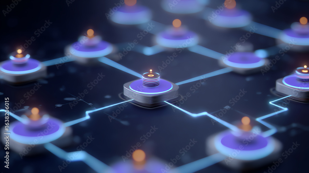 Aufkleber futuristic digital circuit board with glowing nodes and lines, symbolizing advanced technology and c