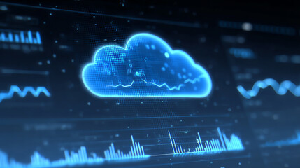 Futuristic digital cloud interface showcasing analytics and data visualization trends in a tech-driven environment.