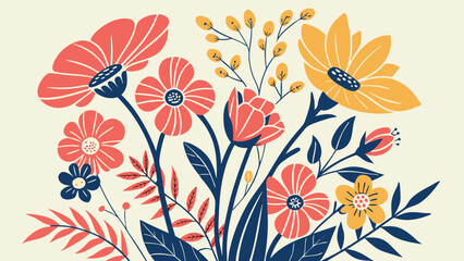 Floral bouquet with colorful flowers and leaves, perfect for adding a touch of nature and elegance to any design, vintage style