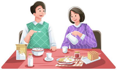 Husband and wife eating breakfast together