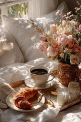 breakfast with coffee and croissant