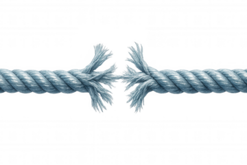 Worn rope fibers separating, depicting fragile connection, emotional strain, and impending disconnection