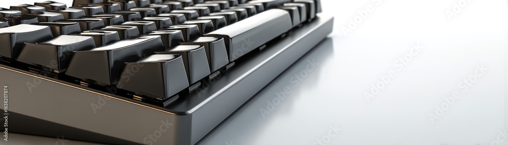Poster a close-up view of a sleek, modern black keyboard showcasing its design and texture against a reflec