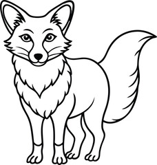 A funny vector cartoon drawing of a cute red fox character with a long tail isolated on white