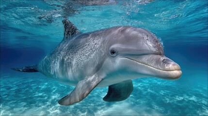 Naklejka premium Crystal clear waters showing a dolphin's full body just beneath the surface