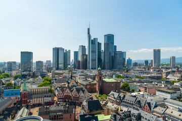 Fototapeta premium Frankfurt City Downtown and Altstadt Old Town on Sunny Day. Hesse, Germany. View from Frankfurt Cathedral 