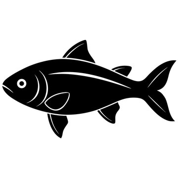 Black silhouette of a taimen fish a stylized aquatic animal icon