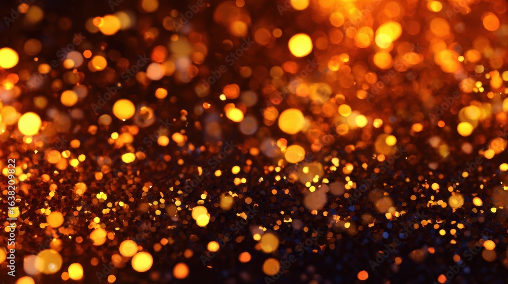 Poster glimmering golden and orange bokeh lights creating a festive atmosphere with a blurred background