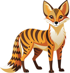 Fototapeta premium Cute cartoon red fox cub stands on a white background
