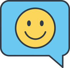 Fototapeta premium Yellow smiley face icon inside a blue speech bubble, conveying positive emotion.