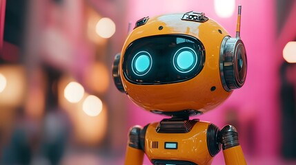 Friendly toy robot presenting digital insights
