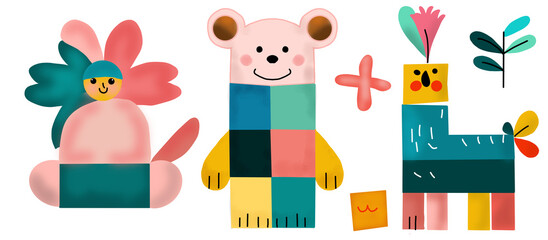 Whimsical Colorful Bright Children’s Animals Nursery Illustration  
