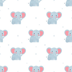 Seamless elephant pattern with a set of cute cartoon safari animals