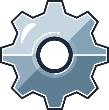Illustration of a stylized, ten-pointed gear in shades of blue and white, featuring a central circular hole.