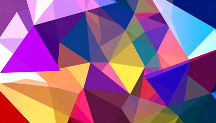 Abstract geometric pattern of overlapping colorful triangles.