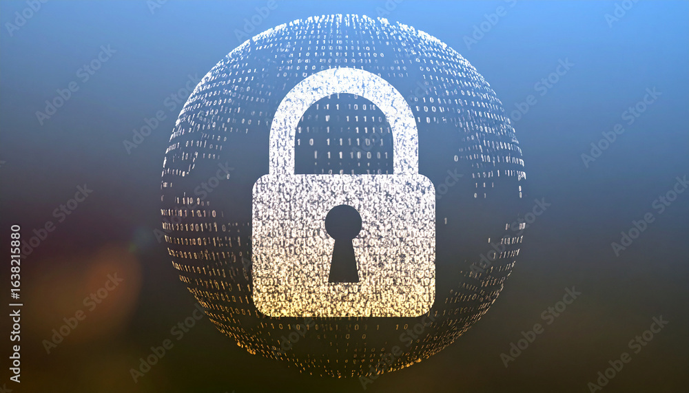 Poster digital security icon: a captivating visual of a lock, representing data safety, global network prot