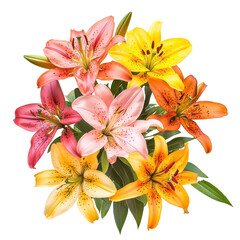 Fototapeta premium A lily garden, bursting with color and life. full length isolate on transparent background