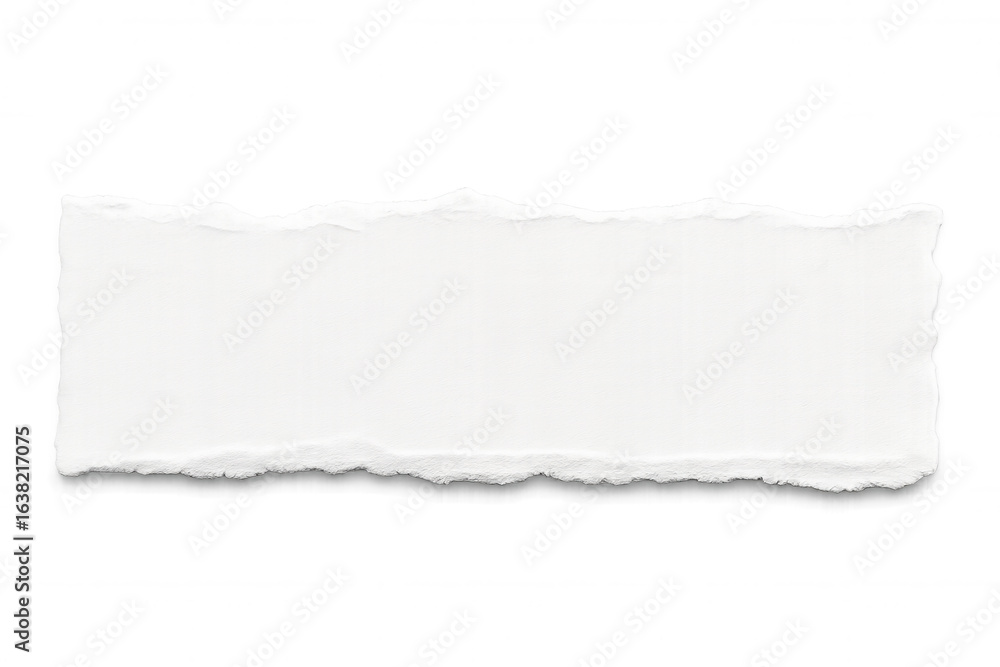 Poster horizontal white torn paper edge with transparent backdrop, adding realistic texture to graphic layo
