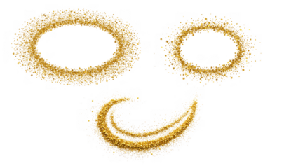 Golden sparkle smiley face abstract design isolated on transparent background