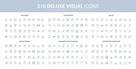 Online sales in shop and NFT, business leader motivation, success celebration line icon set. Prize and trophy, medal and crown of winners recognition thin black outline symbols vector illustration