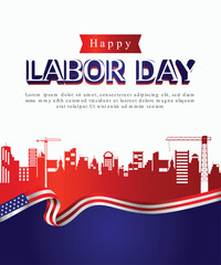 Fototapeta premium Happy Labor Day Celebration with American Flag and Cityscape
