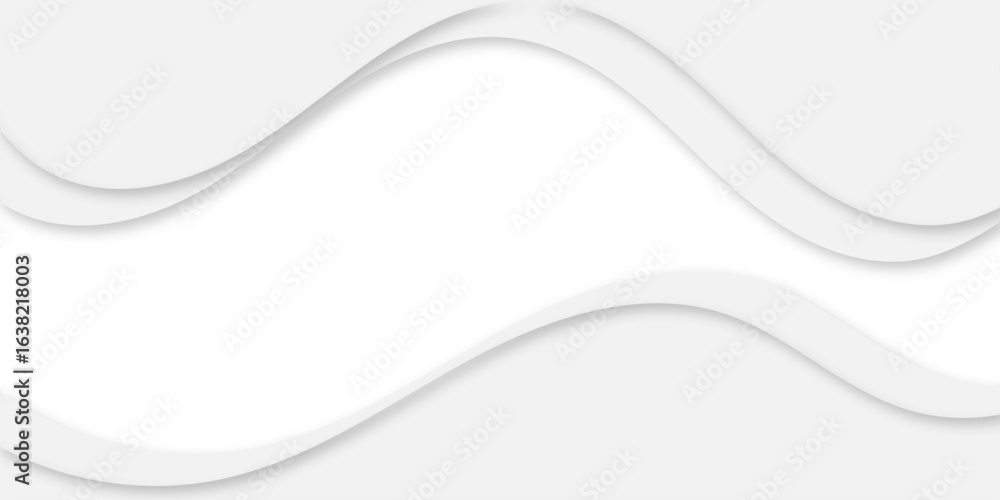 Poster a minimalist abstract background featuring flowing, wavelike layers of white shapes with subtle drop