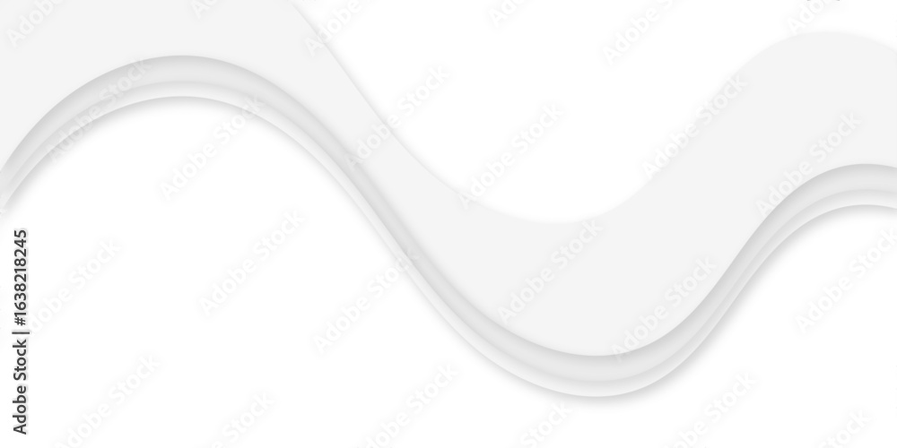 Poster a minimalist abstract background featuring flowing, wavelike layers of white and light gray shapes w