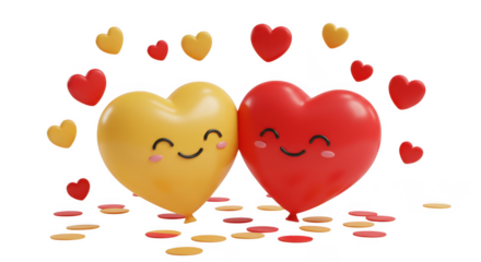 Two cute cartoon hearts together isolated on transparent background