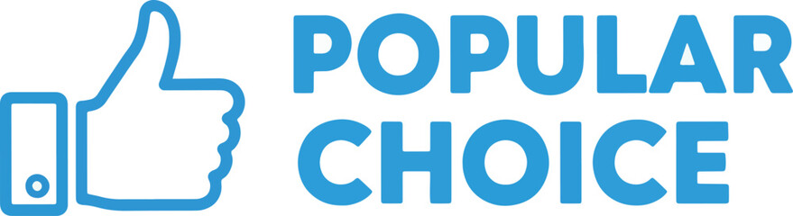Obraz premium A blue 'Popular Choice' text graphic with a thumbs-up like icon, symbolizing a recommended or best-selling option.
