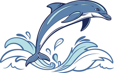 Obraz premium Realistic dolphin illustration with smooth lines. Detailed dolphin artwork for ocean themes. Lifelike dolphin drawing in natural pose. High quality dolphin design for marine projects. Stunning dolphin