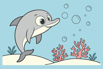 Realistic dolphin illustration with smooth lines. Detailed dolphin artwork for ocean themes. Lifelike dolphin drawing in natural pose. High quality dolphin design for marine projects. Stunning dolphin