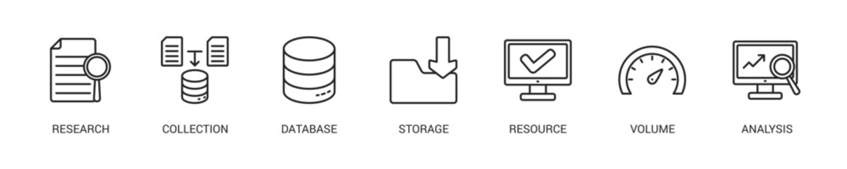 Big Data Line Icon Set For Web Banner. Vector Illustration Concept With Some Icons. Designed In Line Style