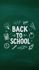 Back to school concept with chalk drawings on a green chalkboard