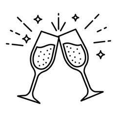 Celebration with Champagne Toast Line Art Sparkling Cheers for New Year and Anniversary Event