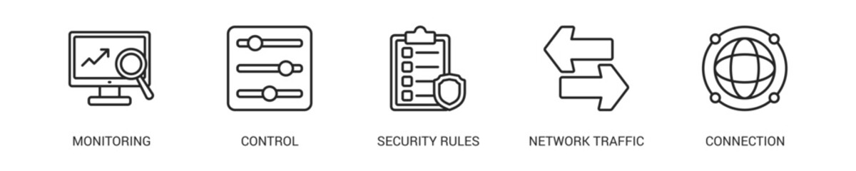 Firewall Line Icon Set For Web Banner. Vector Illustration Concept With Some Icons. Designed In Line Style