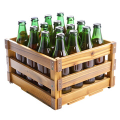 Wooden Crate of Green Glass Bottles